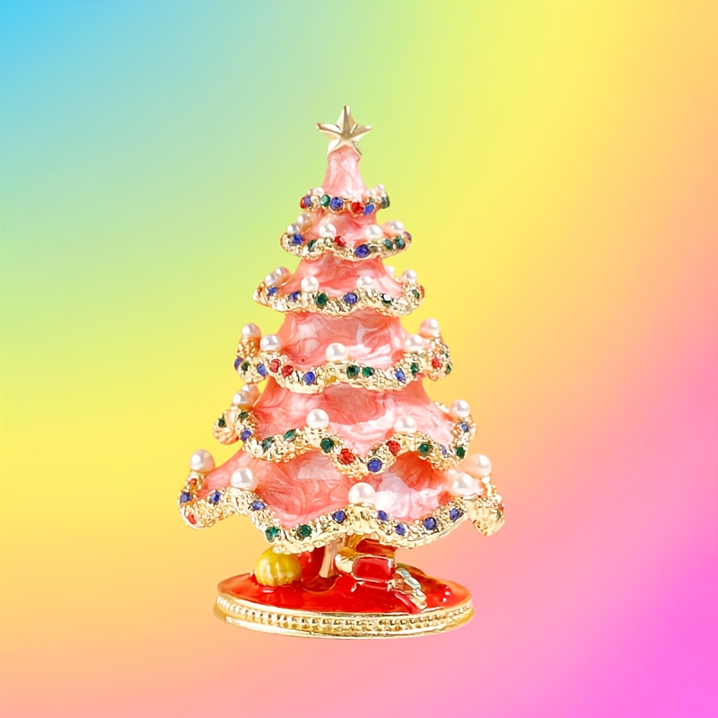 Alloy Christmas Tree Trinket Box, Hand-Painted Enamel Ring Storage Figurine